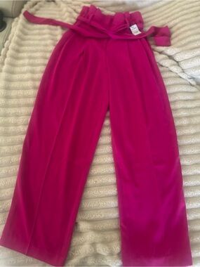 Express Wide-Leg Paperbag Waist Pants - Fuchsia